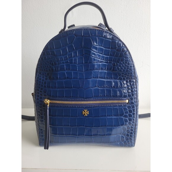 Tory Burch Croc-Embossed Navy Blue Leather Mini Backpack 495$ main image 3